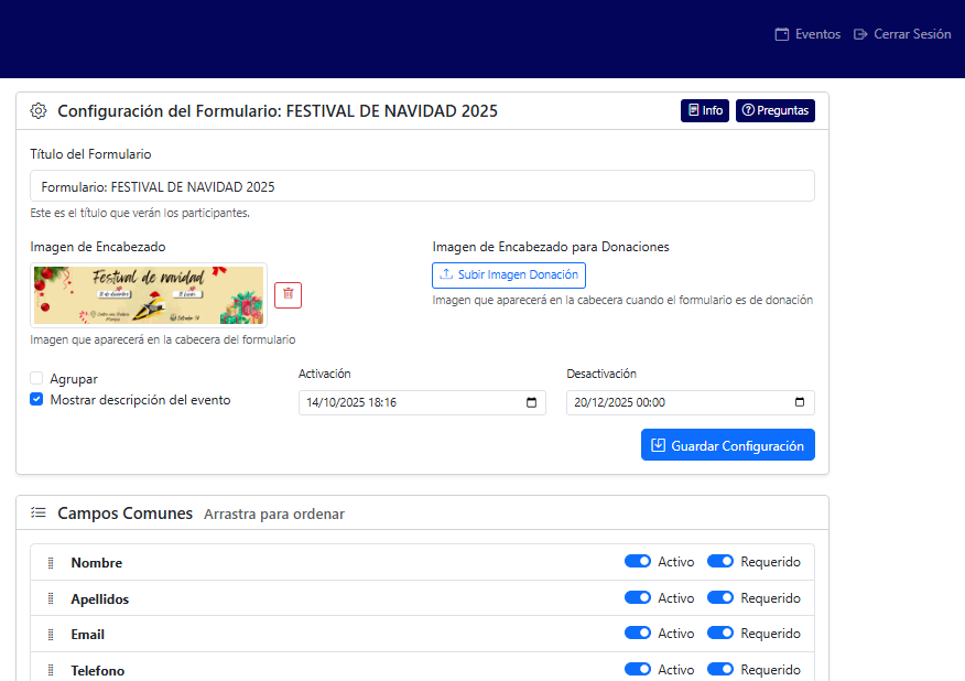 Eventos Configuración